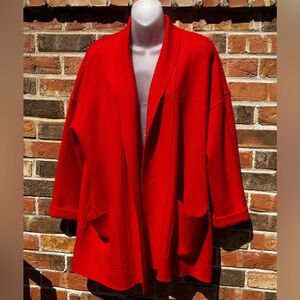 Eileen Fisher%100 Boiled Wool Open Shawl Collar Jacket W/ Pockets Sz Lg Petite.